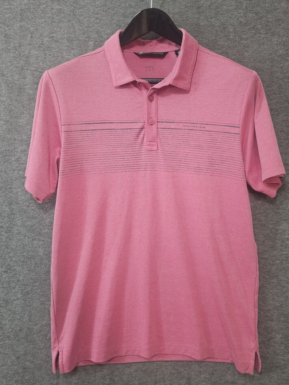 TravisMathew Pink Striped Polo Shirt Short Sleeve Collared Men's Size M